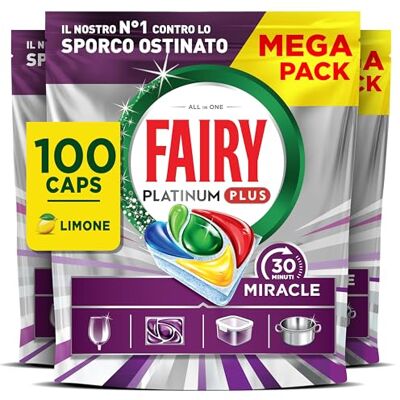 Fairy 30 Minuti Miracle Detersivo Pastiglie Lavastoviglie, 100 Capsule, Limone, Il Nostro N.1 Contro Lo Sporco Ostinato, Potente Anche Nei Cicli Brevi, MEGA Pack Fairy 30 Minuti Miracle Detersivo Pastiglie Lavastoviglie, 100 Capsule, Limone, Il Nostro N.1 Contro Lo Sporco Ostinato, Potente Anche Nei Cicli Brevi, MEGA Pack
