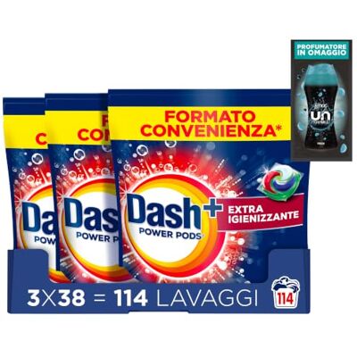 Dash Pods Detersivo Lavatrice in Capsule, 114 Lav, Extra Igiene + Omaggio Detersivo in capsule, pulizia profonda contro sporco e batteri, 3 additivi integrati, Campione Profumatore Bucato in Regalo Dash Pods Detersivo Lavatrice in Capsule, 114 Lav, Extra Igiene + Omaggio Detersivo in capsule, pulizia profonda contro sporco e batteri, 3 additivi integrati, Campione Profumatore Bucato in Regalo