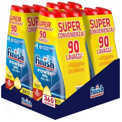 Finish Powergel Detersivo Lavastoviglie al Limone, Gel Lavastoviglie, 360 Lavaggi, 12 confezioni da 30 Lavaggi di Liquido Lavastoviglie Finish Powergel Detersivo Lavastoviglie al Limone, Gel Lavastoviglie, 360 Lavaggi, 12 confezioni da 30 Lavaggi di Liquido Lavastoviglie