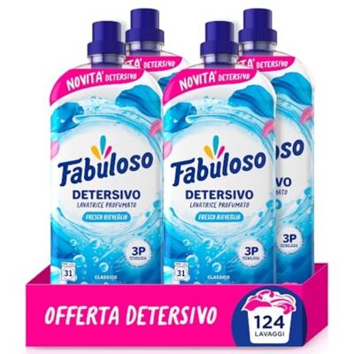 Fabuloso Detersivo Lavatrice per Bucato Fresco Risveglio 4x1.25L, Pulisce, Rinfresca con un Profumo Favoloso, Protegge i Capi mantenendo la morbidezza delle fibre, Con Tecnologia 3P Fabuloso Detersivo Lavatrice per Bucato Fresco Risveglio 4x1.25L, Pulisce, Rinfresca con un Profumo Favoloso, Protegge i Capi mantenendo la morbidezza delle fibre, Con Tecnologia 3P