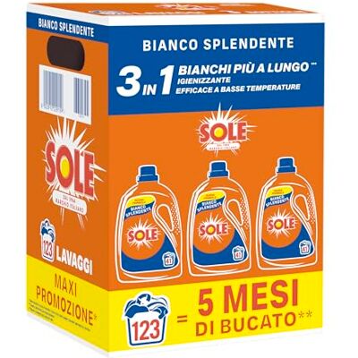 Sole Detersivo Lavatrice Liquido Bianco Splendente 123 Lavaggi Sole Detersivo Lavatrice Liquido Bianco Splendente 123 Lavaggi