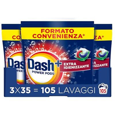 Dash Power Pods Detersivo Lavatrice In Capsule, 105 Lavaggi (3x35), Extra Igienizzante, Pulizia profonda contro sporco e batteri, Pulizia Impeccabile Dash Power Pods Detersivo Lavatrice In Capsule, 105 Lavaggi (3x35), Extra Igienizzante, Pulizia profonda contro sporco e batteri, Pulizia Impeccabile