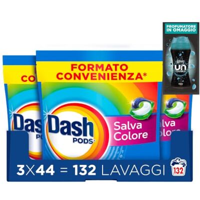 Dash Pods Salva Colore Detersivo Lavatrice in Capsule, 132 Lavaggi +Omaggio Rimuove macchie, igienizza in 1 lavaggio, 3 additivi integrati, campione profumatore in regalo Dash Pods Salva Colore Detersivo Lavatrice in Capsule, 132 Lavaggi +Omaggio Rimuove macchie, igienizza in 1 lavaggio, 3 additivi integrati, campione profumatore in regalo