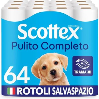 Scottex Pulito Completo Carta Igienica, Morbida e Resistente, 64 Rotoli Scottex Pulito Completo Carta Igienica, Morbida e Resistente, 64 Rotoli