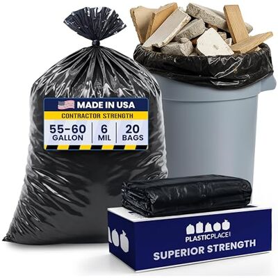 Plasticplace Contractor CON55X620A Sacchetti per immondizia resistenti, 55-60 galloni, 6 mil, 91,4 x 147,3 cm, 20 pezzi Plasticplace Contractor CON55X620A Sacchetti per immondizia resistenti, 55-60 galloni, 6 mil, 91,4 x 147,3 cm, 20 pezzi