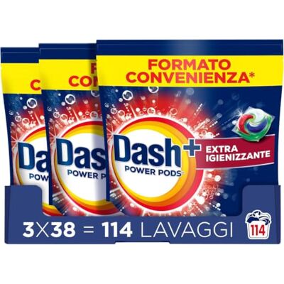 Dash Power Pods Detersivo Lavatrice In Capsule, 114 Lavaggi (38x3) Extra Igienizzante, Pulizia profonda contro sporco e batteri, Pulizia Impeccabile Dash Power Pods Detersivo Lavatrice In Capsule, 114 Lavaggi (38x3) Extra Igienizzante, Pulizia profonda contro sporco e batteri, Pulizia Impeccabile