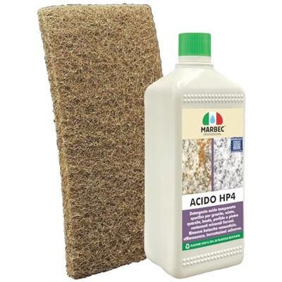 Marbec Acido HP4 1LT + Tampone Marrone Detergente acido tamponato per pulizia disincrostante di porfido, granito e pietre ferrose. Marbec Acido HP4 1LT + Tampone Marrone Detergente acido tamponato per pulizia disincrostante di porfido, granito e pietre ferrose.