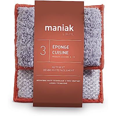Maniak Set di 2 spugne riutilizzabili e lavabili per stoviglie e cucina, prodotto innovativo con 1 lato raschietto e un lato assorbente in microfibra Maniak Set di 2 spugne riutilizzabili e lavabili per stoviglie e cucina, prodotto innovativo con 1 lato raschietto e un lato assorbente in microfibra