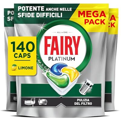 Fairy Platinum Pastiglie Lavastoviglie Tutto in Uno, 140 Caps, Limone Fairy Platinum Pastiglie Lavastoviglie Tutto in Uno, 140 Caps, Limone