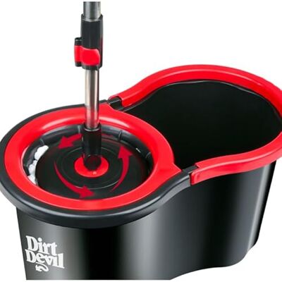 Dirt Devil Set di mocio per centrifuga, testa a 360°, manico telescopico in acciaio inox, secchio da 16 l, con strizzatore, nero/rosso Dirt Devil Set di mocio per centrifuga, testa a 360°, manico telescopico in acciaio inox, secchio da 16 l, con strizzatore, nero/rosso