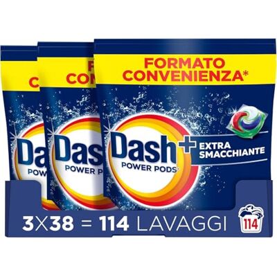 Dash Power Pods Detersivo Lavatrice In Capsule Extra Smacchiante, 114 Lavaggi (38x3) Rimuove anche le macchie secche da 7 giorni, per una pulizia impeccabile Dash Power Pods Detersivo Lavatrice In Capsule Extra Smacchiante, 114 Lavaggi (38x3) Rimuove anche le macchie secche da 7 giorni, per una pulizia impeccabile