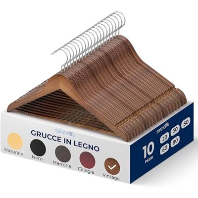 SereneLife Grucce Appendiabiti, 10 Stampelle Armadio in Legno, Appendiabiti Resistenti con Gancio Girevole a 360° e Tacche, Design Sottile per Felpe, Camicie, Giacche, Vestiti e Altro SereneLife Grucce Appendiabiti, 10 Stampelle Armadio in Legno, Appendiabiti Resistenti con Gancio Girevole a 360° e Tacche, Design Sottile per Felpe, Camicie, Giacche, Vestiti e Altro