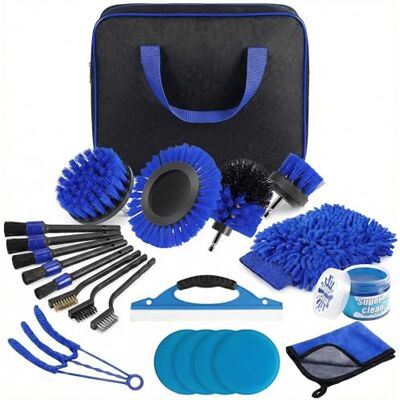 Carehabi Kit Pulizia Auto Pezzi Set Spazzole Trapano, Pennelli Detailing & Panno Microfibra Kit Lavaggio Auto Professionale Interni ed Esterni per Cerchioni, Sedili e Cruscotto Carehabi Kit Pulizia Auto Pezzi Set Spazzole Trapano, Pennelli Detailing & Panno Microfibra Kit Lavaggio Auto Professionale Interni ed Esterni per Cerchioni, Sedili e Cruscotto