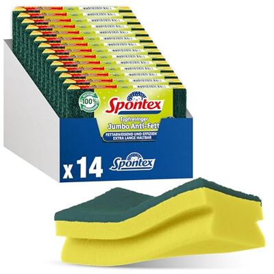 Spontex Jumbo, detergente antigrasso, per grandi superfici, con fibre riciclate oleorepellenti e protezione pelucchi, 14 pezzi Spontex Jumbo, detergente antigrasso, per grandi superfici, con fibre riciclate oleorepellenti e protezione pelucchi, 14 pezzi