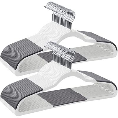 SONGMICS 50 grucce appendiabiti in plastica, antiscivolo, salvaspazio, spessore 0,5 cm, gancio girevole a 360°, bianco e grigio scuro, SONGMICS 50 grucce appendiabiti in plastica, antiscivolo, salvaspazio, spessore 0,5 cm, gancio girevole a 360°, bianco e grigio scuro,