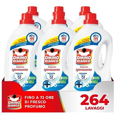 Omino Bianco Detersivo Lavatrice Igienizzante, 264 Lavaggi, 1760 ml x 6 Omino Bianco Detersivo Lavatrice Igienizzante, 264 Lavaggi, 1760 ml x 6