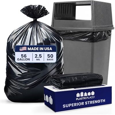 Plasticplace Sacchetti per la spazzatura da 56 galloni, 2,4 mil, 43 W x 46 H, nero, 50/custodia Plasticplace Sacchetti per la spazzatura da 56 galloni, 2,4 mil, 43 W x 46 H, nero, 50/custodia