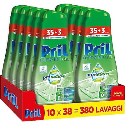 Pril Gel Green Tutto in 1, Detersivo Lavastoviglie in Gel di Origine Naturale, 10 Confezioni x 35+3 Lavaggi Pril Gel Green Tutto in 1, Detersivo Lavastoviglie in Gel di Origine Naturale, 10 Confezioni x 35+3 Lavaggi
