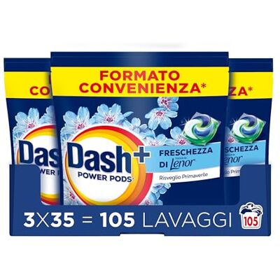Dash Power Pods Detersivo Lavatrice In Capsule, 105 Lavaggi(3x35), Freschezza Di Lenor, Risveglio Primaverile, rimuove addirittura gli odori di sudore vecchi di 7 giorni, per una pulizia impeccabile Dash Power Pods Detersivo Lavatrice In Capsule, 105 Lavaggi(3x35), Freschezza Di Lenor, Risveglio Primaverile, rimuove addirittura gli odori di sudore vecchi di 7 giorni, per una pulizia impeccabile