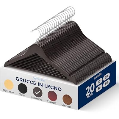SereneLife Grucce Appendiabiti, 20 Stampelle Armadio in Legno, Appendiabiti Resistenti con Gancio Girevole a 360° e Tacche, Design Sottile per Felpe, Camicie, Giacche, Vestiti e Altro SereneLife Grucce Appendiabiti, 20 Stampelle Armadio in Legno, Appendiabiti Resistenti con Gancio Girevole a 360° e Tacche, Design Sottile per Felpe, Camicie, Giacche, Vestiti e Altro