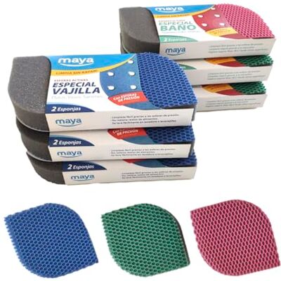 Maya Confezione da 6 spugne per WC EVO + 6 spugne EVO per stoviglie. Pulisce senza graffi. Adatto a tutte le superfici senza lasciare bolle. Lavabile in lavatrice. Dimensioni 12 x 8,5 x 2,5 cm Maya Confezione da 6 spugne per WC EVO + 6 spugne EVO per stoviglie. Pulisce senza graffi. Adatto a tutte le superfici senza lasciare bolle. Lavabile in lavatrice. Dimensioni 12 x 8,5 x 2,5 cm