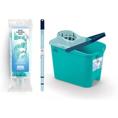 Genius Blue Dolphin Mop con Manico Pieghevole e Secchio con Ruote da 14L e Ruote Girevoli Set di Pulizia Sostenibile con Microfibra Riciclata Ideale per Casa e Pavimenti Genius Blue Dolphin Mop con Manico Pieghevole e Secchio con Ruote da 14L e Ruote Girevoli Set di Pulizia Sostenibile con Microfibra Riciclata Ideale per Casa e Pavimenti