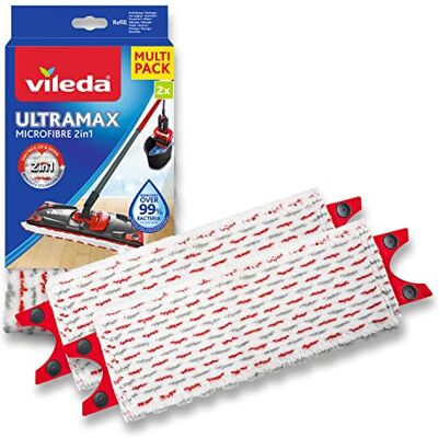 Vileda UltraMax Ricarica per Scopa Piatta, Microfibra, Blanc/Rouge, 2 Unité (Lot de 1) Vileda UltraMax Ricarica per Scopa Piatta, Microfibra, Blanc/Rouge, 2 Unité (Lot de 1)