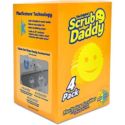 Scrub Daddy Originale Spugna Piatti Lavabile, Spugne Cucina e Bagno, Non Graffia Prodotti per la Pulizia della Casa, Design Morbido e Compatto FlexTexture, Lavabile in Lavastoviglie, Giallo 4 Pz Scrub Daddy Originale Spugna Piatti Lavabile, Spugne Cucina e Bagno, Non Graffia Prodotti per la Pulizia della Casa, Design Morbido e Compatto FlexTexture, Lavabile in Lavastoviglie, Giallo 4 Pz