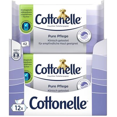 Cottonelle Carta igienica umida pura cura, ultra sensibile, 99% acqua, 12 x 42 salviette, senza profumo e ipoallergenico Cottonelle Carta igienica umida pura cura, ultra sensibile, 99% acqua, 12 x 42 salviette, senza profumo e ipoallergenico