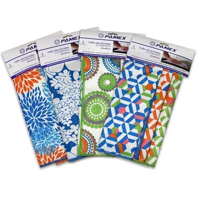 Pamex Panno in microfibra stampato 30x40-12 panni in totale (4 set da 3 pezzi) Pamex Panno in microfibra stampato 30x40-12 panni in totale (4 set da 3 pezzi)