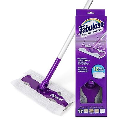 Fabuloso Spazzatrice a secco e a umido con 12 panni per la pulizia a secco, per pulire i pavimenti con facilità, 2 in 1 per spazzare e pulire la polvere, leggero, girevole a basso profilo Fabuloso Spazzatrice a secco e a umido con 12 panni per la pulizia a secco, per pulire i pavimenti con facilità, 2 in 1 per spazzare e pulire la polvere, leggero, girevole a basso profilo