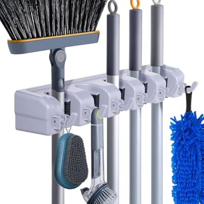 HYRIXDIRECT Supporto per scopa da parete, organizer per mocio, organizer per attrezzi da giardino, organizer per garage, lavanderia, organizzazioni e stoccaggio con ganci resistente HYRIXDIRECT Supporto per scopa da parete, organizer per mocio, organizer per attrezzi da giardino, organizer per garage, lavanderia, organizzazioni e stoccaggio con ganci resistente