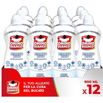 Omino Bianco Additivo Sbiancante Bianco Vivo Gel Lavatrice, Azione Extra Sbiancante e Igienizzante, Specifico per i Tessuti Bianchi, 900 ml x 12 Pezzi Omino Bianco Additivo Sbiancante Bianco Vivo Gel Lavatrice, Azione Extra Sbiancante e Igienizzante, Specifico per i Tessuti Bianchi, 900 ml x 12 Pezzi