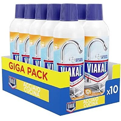 VIAKAL Anticalcare Detersivo Liquido Acciaio Cucina, 10 x 470 ml, Rimozione del Calcare fino al 100%, Pulito brillante, Brillantezza che dura a lungo VIAKAL Anticalcare Detersivo Liquido Acciaio Cucina, 10 x 470 ml, Rimozione del Calcare fino al 100%, Pulito brillante, Brillantezza che dura a lungo