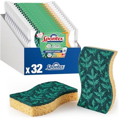 Spontex – Spugne Re-Belle – 32 spugne raschianti (16 confezioni da 2) – Bello quanto efficace – Stoviglie in fibra riciclata al 100% – lavabili in 10 volte Spontex – Spugne Re-Belle – 32 spugne raschianti (16 confezioni da 2) – Bello quanto efficace – Stoviglie in fibra riciclata al 100% – lavabili in 10 volte