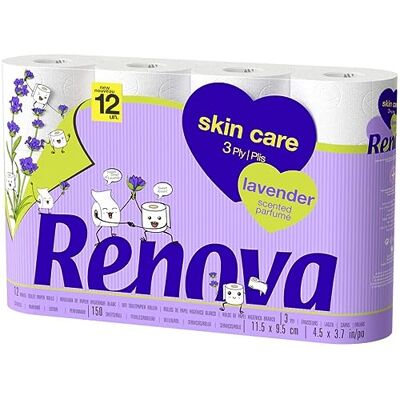 Renova Skincare Carta Igienica Lavanda, 12 rotoli, Bianco, 17.3 m Renova Skincare Carta Igienica Lavanda, 12 rotoli, Bianco, 17.3 m