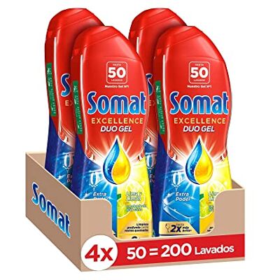 Somat Excellence Gel Lime e Limone 50 dosi (confezione da 4, totale 200 lavaggi), detergente sgrassante, lavastoviglie liquida automatica in bottiglia, sapone per piatti che rimuove lo sporco Somat Excellence Gel Lime e Limone 50 dosi (confezione da 4, totale 200 lavaggi), detergente sgrassante, lavastoviglie liquida automatica in bottiglia, sapone per piatti che rimuove lo sporco