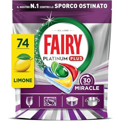 Fairy 30 Minuti Miracle Detersivo Pastiglie Lavastoviglie, 74 Capsule, Limone, Il Nostro N.1 Contro Lo Sporco Ostinato, Potente Anche Nei Cicli Brevi, MEGA Pack Fairy 30 Minuti Miracle Detersivo Pastiglie Lavastoviglie, 74 Capsule, Limone, Il Nostro N.1 Contro Lo Sporco Ostinato, Potente Anche Nei Cicli Brevi, MEGA Pack
