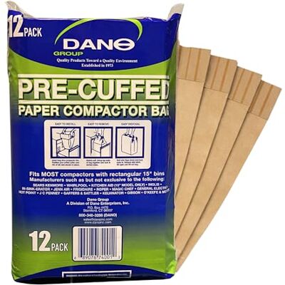 Dano Group Dano 12 sacchetti di carta pre-ammanettati ecologici/sacchetti di plastica per compattatori di rifiuti in carta kraft marrone Dano Group Dano 12 sacchetti di carta pre-ammanettati ecologici/sacchetti di plastica per compattatori di rifiuti in carta kraft marrone