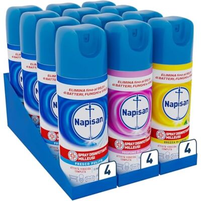 Napisan Spray Disinfettante Milleusi, Disinfettante Spray per Tessuti e Superfici, Mix di Fragranze Fresco Pulito, Profumo di Primavera e Brezza di Limone, Confezione da 12 Spray da 400ml Napisan Spray Disinfettante Milleusi, Disinfettante Spray per Tessuti e Superfici, Mix di Fragranze Fresco Pulito, Profumo di Primavera e Brezza di Limone, Confezione da 12 Spray da 400ml