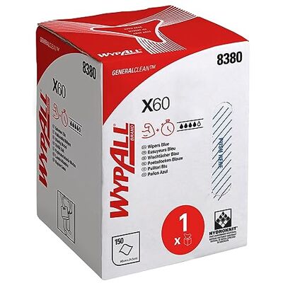 Wypall Panni X60 General Clean Panni per la pulizia azzurri in rotoli a erogazione centrale 1 rotolo a erogazione centrale da 150 panni azzurri per uso industriale Wypall Panni X60 General Clean Panni per la pulizia azzurri in rotoli a erogazione centrale 1 rotolo a erogazione centrale da 150 panni azzurri per uso industriale
