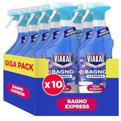 VIAKAL Express Spray Anticalcare Bagno, Confezione da 10 x 470ml, Fragranza Fiori Eleganti, Tecnologia Anti-Goccia, Elimina Fino Al 100% Di Calcare e Residui di Sapone VIAKAL Express Spray Anticalcare Bagno, Confezione da 10 x 470ml, Fragranza Fiori Eleganti, Tecnologia Anti-Goccia, Elimina Fino Al 100% Di Calcare e Residui di Sapone