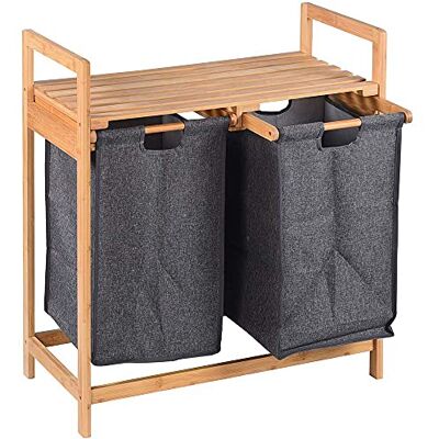 BAKAJI Cesto Porta Biancheria Sporca Casa Struttura in Legno di bambù con 2 Scomparti Portabiancheria Estraibili in Tessuto + Mensola Portasciugamani Dimensione 73.5 x 63.5 x 33 cm Design Moderno BAKAJI Cesto Porta Biancheria Sporca Casa Struttura in Legno di bambù con 2 Scomparti Portabiancheria Estraibili in Tessuto + Mensola Portasciugamani Dimensione 73.5 x 63.5 x 33 cm Design Moderno