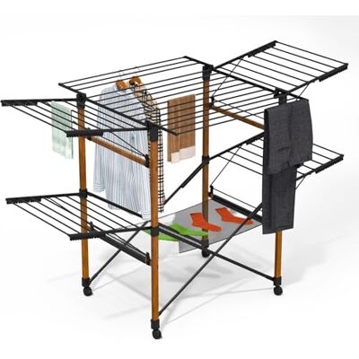 VOUNOT ® Stendibiancheria Grande Capacità 173x94x123cm, Stendino Pieghevole Estensibile Salvaspazio con Ruote e Rete Multifunzionale, Effetto Legno per Interno ed Esterno, Nero VOUNOT ® Stendibiancheria Grande Capacità 173x94x123cm, Stendino Pieghevole Estensibile Salvaspazio con Ruote e Rete Multifunzionale, Effetto Legno per Interno ed Esterno, Nero