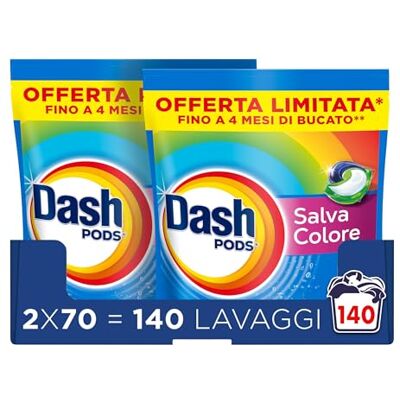 Dash Pods Detersivo In Capsule, 2x70 Lavaggi, Salva Colore, Rimuove Le Macchie, Igienizza, Brillantezza Per I Capi Dash Pods Detersivo In Capsule, 2x70 Lavaggi, Salva Colore, Rimuove Le Macchie, Igienizza, Brillantezza Per I Capi