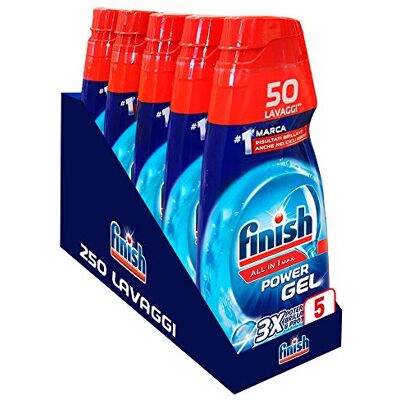 Finish Powergel, Gel Detersivo per Lavastoviglie Liquido, Multiazione, Brillantezza e Protezione, 250 Lavaggi, 5 Confezioni da 50 Lavaggi Finish Powergel, Gel Detersivo per Lavastoviglie Liquido, Multiazione, Brillantezza e Protezione, 250 Lavaggi, 5 Confezioni da 50 Lavaggi