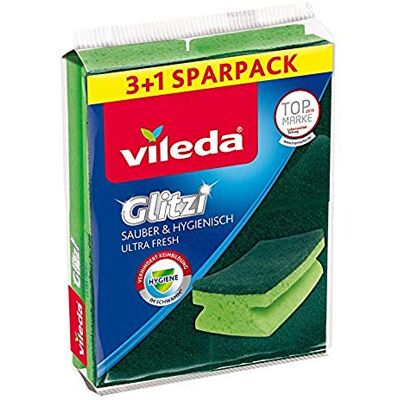 Vileda Glitter Spugna pulente e igienica, confezione da 4 Vileda Glitter Spugna pulente e igienica, confezione da 4