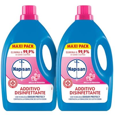 Napisan Additivo Disinfettante Lavatrice alla fragranza Brezza di Primavera, 2 Confezioni da 2.2 Litri di Additivo Liquido per Lavatrice, Contro i Batteri e i Cattivi Odori Napisan Additivo Disinfettante Lavatrice alla fragranza Brezza di Primavera, 2 Confezioni da 2.2 Litri di Additivo Liquido per Lavatrice, Contro i Batteri e i Cattivi Odori