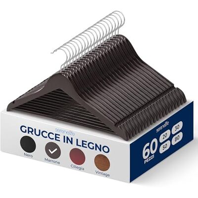 SereneLife Grucce Appendiabiti, 60 Stampelle Armadio in Legno, Appendiabiti Resistenti con Gancio Girevole a 360° e Tacche, Design Sottile per Felpe, Camicie, Giacche, Vestiti e Altro SereneLife Grucce Appendiabiti, 60 Stampelle Armadio in Legno, Appendiabiti Resistenti con Gancio Girevole a 360° e Tacche, Design Sottile per Felpe, Camicie, Giacche, Vestiti e Altro