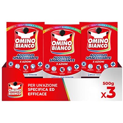 Omino Bianco Additivo Lavatrice Totale in Polvere 5 Azioni in 1 per Bucato, Azione Smacchiante e Igienizzante, 500 g x 3 Omino Bianco Additivo Lavatrice Totale in Polvere 5 Azioni in 1 per Bucato, Azione Smacchiante e Igienizzante, 500 g x 3